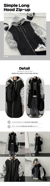[Fleece] ニバーフリースラインドウールカラーリングロングジップアップフーディドジャンパー