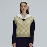 Kid-mohair checkerboard vest - Sage green (6674920898678)