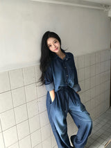 Deep ocean denim set up shirt