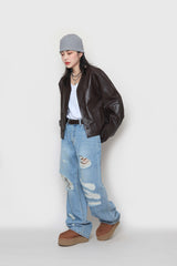 クロップレザーカーディガン / Crop leather cardigan