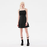 チェリーシャーリングノースリーブミニドレス / CHERRY SHIRRING SLEEVELESS MINI DRESS [CHARCOAL]