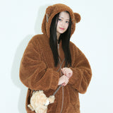 0 2 punk bear fleece jacket - BROWN