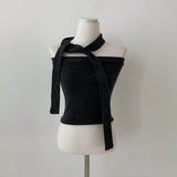 [Tube Top Purchase Window] easel Knit Top Muffler/Scarf Chocusset Up Two Piece - 4 colors