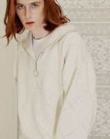 HALF ZIP UP PUNCHING RHOMBUS SWEATER IVORY (6691448455286)