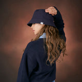 Herringbone label bucket hat NAVY