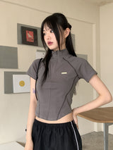 ラッピングスポーティーカットハーフジップアップ半袖Tシャツ
