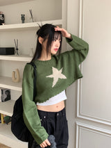 Limu Green Star Crop Knit