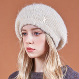 Stud Logo Wool Knit Beret Ivory