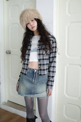 ダイアゴナルデニムアンバランスミニスカート / Diagonal denim unbalanced mini sk
