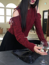 メロウショルダースリットツイストリボンニット