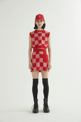 CHECKERBOARD KNIT VEST RED (6608603480182)