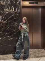 クローリーダメージバンディングワイドデニムパンツ