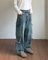 Strap carpenter cargo denim pants