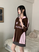 ヒルズ スポーティ ボクシー配色 カラージャージ 半袖Tシャツ/Hills Sporty Boxy Color Matching Collar Jersey Short Sleeve T-shirt
