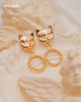 メルビーザキャットシリーズ - アンティークキャットノブピアス / Melbie The Cat Series - Antique Cat Knobs Piercing (Gold ver.)