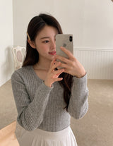 スリムフィットUネックニット (6color) (6687424282742)