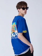 ハンバーガーTシャツ/[ENJOY YOUR MEAL] HAMBURGER 1/2 T-SHIRT_BLUE