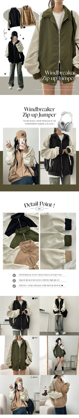 Routine Coloring Raglan Collar Zip-Up Jumper