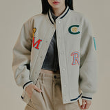 OUT FONT WOOL VARSITY JACKET