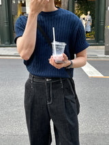 ブリーンケーブルラウンドショートスリーブニット