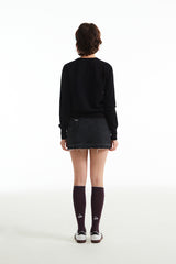 チェリープラネットデニムスカート / CHERRY PLANT DENIM SKIRT [BLACK]