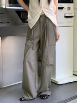 リウーストリングビッグポケットコットンロングワイドパンツ / Riwoo  String Big Pocket Cotton Long Wide Pants