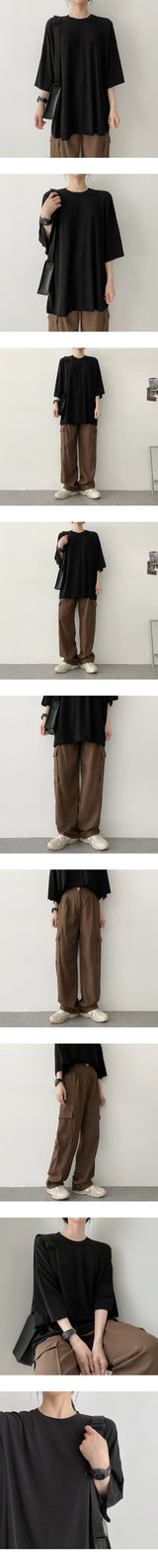 クーリングスパンデックスプレインボクシーショートスリーブTシャツ / Cooling Spandex Plain Boxy Short-Sleeved T-Shirt