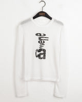 Fain lettering see-through linen long-sleeved T-shirt