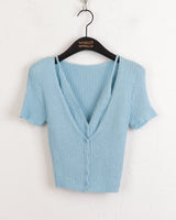 オッターオールインワンブックレットホルタースリーブレス半袖カーディガン/ Otter all-in-one booklet halter sleeveless knit short-sleeved cardigan