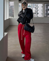 （UNISEX）グリッツボタンクロップレザーブルゾン