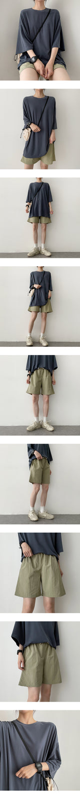 クーリングスパンデックスプレインボクシーショートスリーブTシャツ / Cooling Spandex Plain Boxy Short-Sleeved T-Shirt