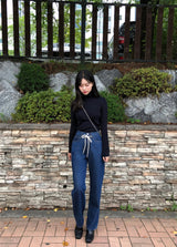 SEMI-WIDE FIT STRING POINT DARK DENIM PANTS [17708]