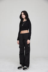 mii リブ LS クロップTシャツ / mii RIBBED LS CROP T-SHIRT BLACK