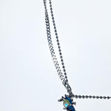 Green clear crystal layered necklace