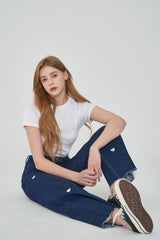 ワイドフィットハートシェイプ刺繍ジーンズ/CLASS:y  SEONYOU, LAPILLUS HAEUN, STAYC J, JOYURI WORN WIDE FIT HEART SHAPE EMBROIDERY JEAN [6887]