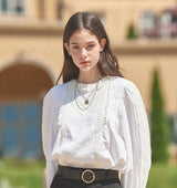 V-Lace Collar Pintuck Blouse (6643558252662)
