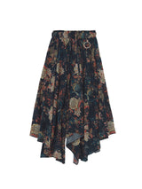 "PRE-ORDER 4/16~" VINTAGE FLOWER UNBALANCE FLARE SKIRT (Navy) (6546128273526)
