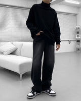 キャットオーバーサイズドフィットワイドデニムパンツ / [Unisex] Cat Oversized Fit Wide Black Denim Pants