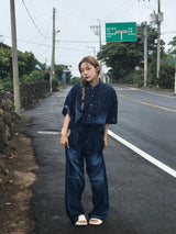 Deep ocean denim set up pants 