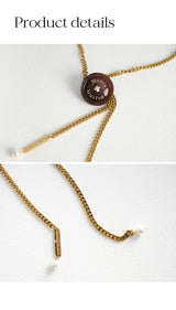 ボタンポイントボーロタイチェーンネックレス/Button point bolo tie chain necklace (Wine)