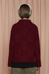 BUTTON ARGYLE KNIT JACKET / WINE