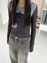 /Grace Cutting Slit See-Through Warmer Long Sleeve T-Shirt