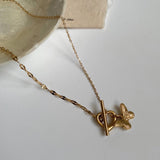 ハートビューティフルトグルバーユニークネックレス/nna Heart Butterfly Toggle Bar Unique Necklace