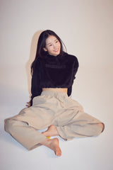 バンディングハーフカットロングパンツ_be