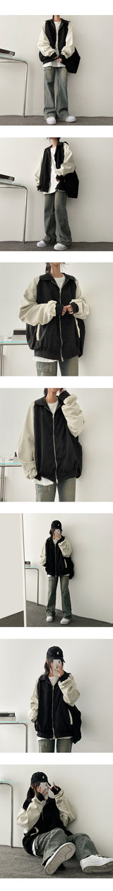 Routine Coloring Raglan Collar Zip-Up Jumper