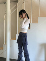 Swan rose see-through cropped hooded sweatshirt