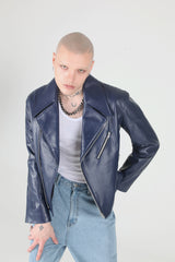 ミッドナイトブルーラムスキンライダージャケット/Midnight Blue Lamb Skin Rider Jacket