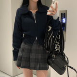 [BELLIDE MADE] Solid Standard Semi-Crop Knit Zip-Up