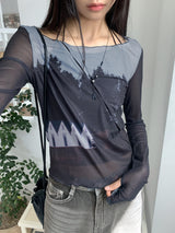 /Grace Cutting Slit See-Through Warmer Long Sleeve T-Shirt