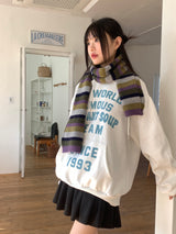 [ブラッシュドライニング] ワールドレターリングオーバーフィットフードTシャツ